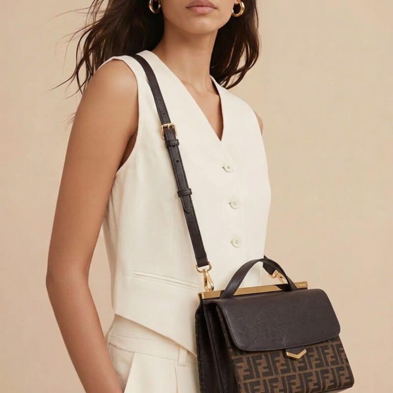 Pre Owned FENDI Brown Zucca Canvas and Leather Small Demi Jour Top Handle Bag