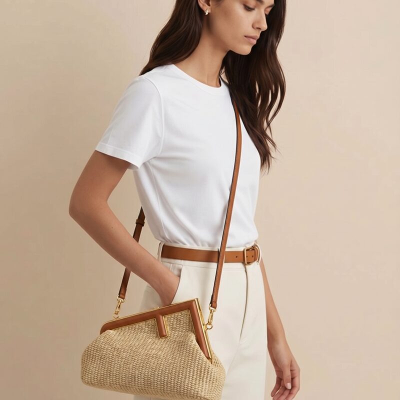 Pre Owned FENDI First Small Raffia Small Shoulder Bag