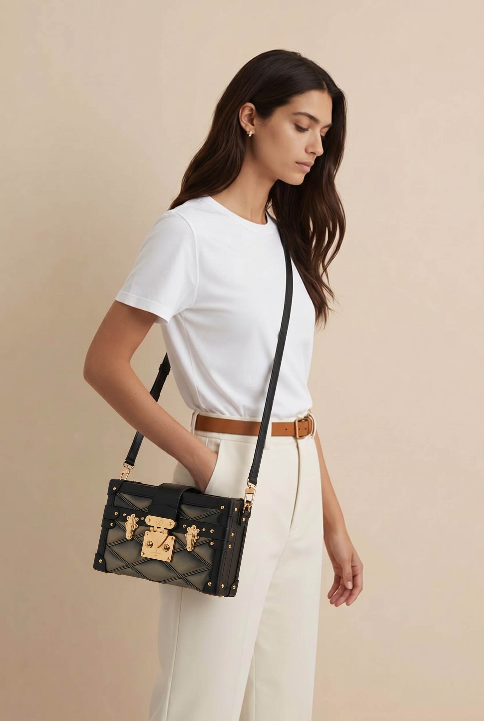 Pre Owned LOUIS VUITTON Petite Malle Inside lined w/Sheepskin Leather Removable Strap