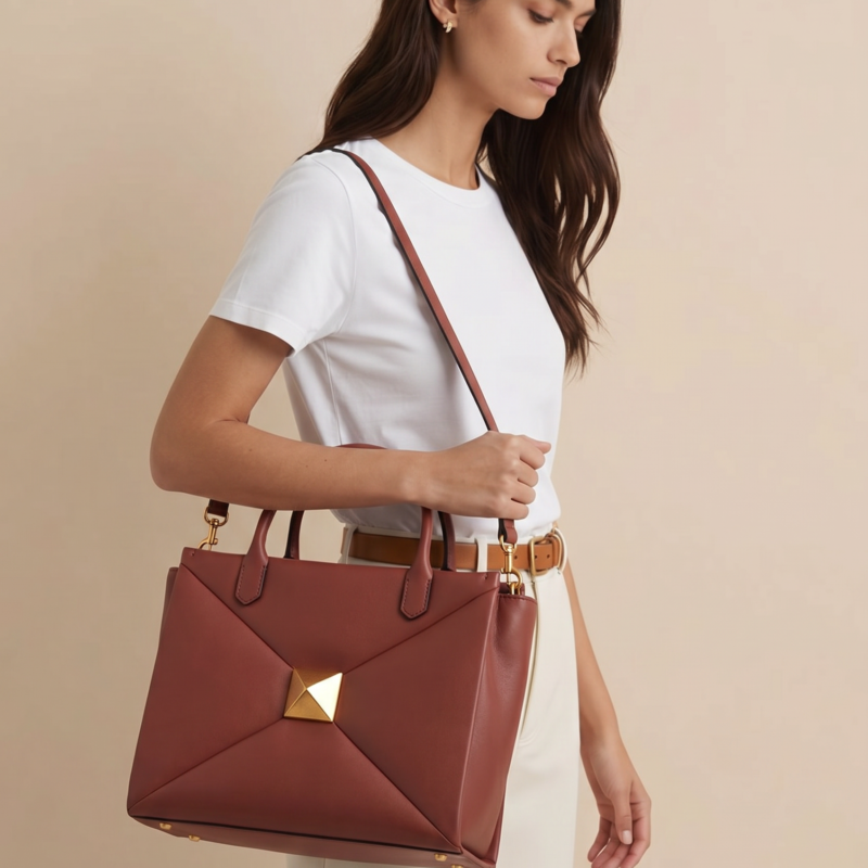 Pre-owned Valentino Lambskin Tote Bags Red Leather One Stud Tote Bag