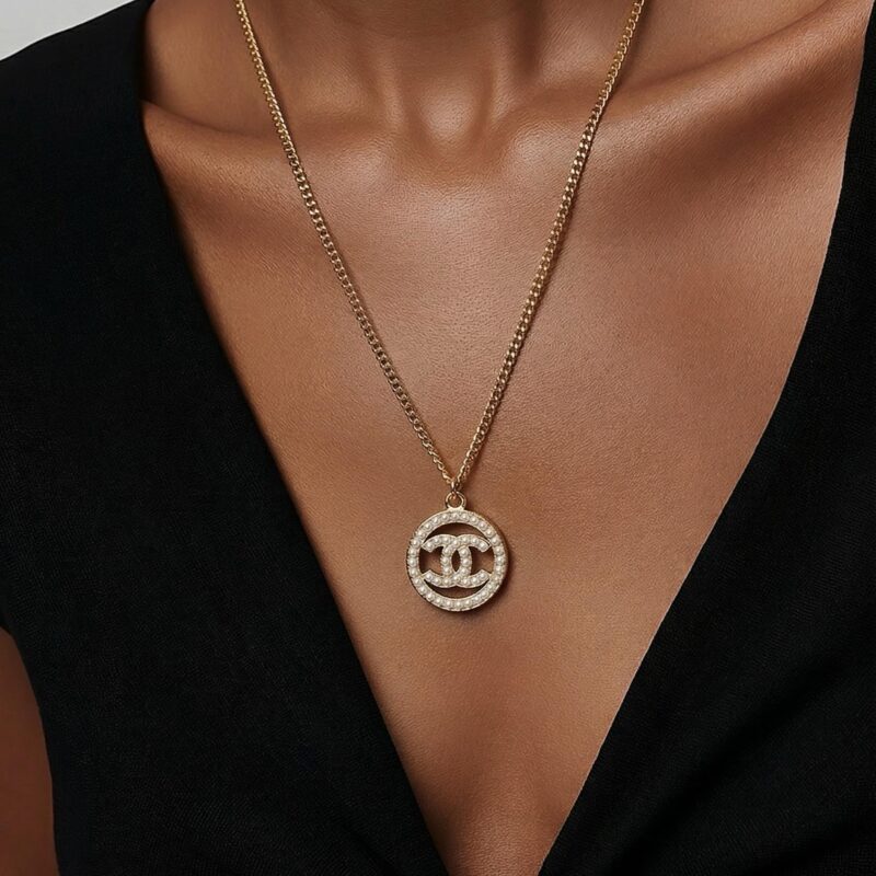 Pre Owned CHANEL Cocomark Logo Pendent Pearl Necklace Pearlnecklace