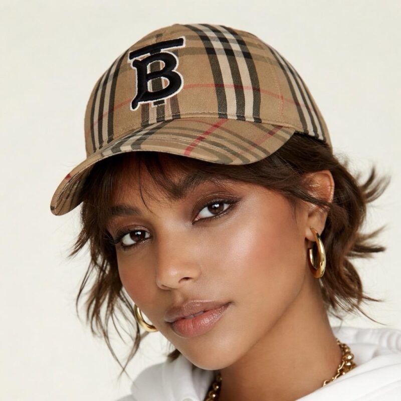 Pre Owned BURBERRY Logo Plaid Baseball Cap Size Medium