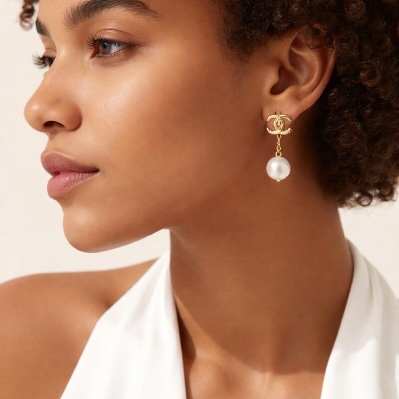 Pre Owned CHANEL Cocomark Pearl Earrings White Gold Hardware Pierced Earrings