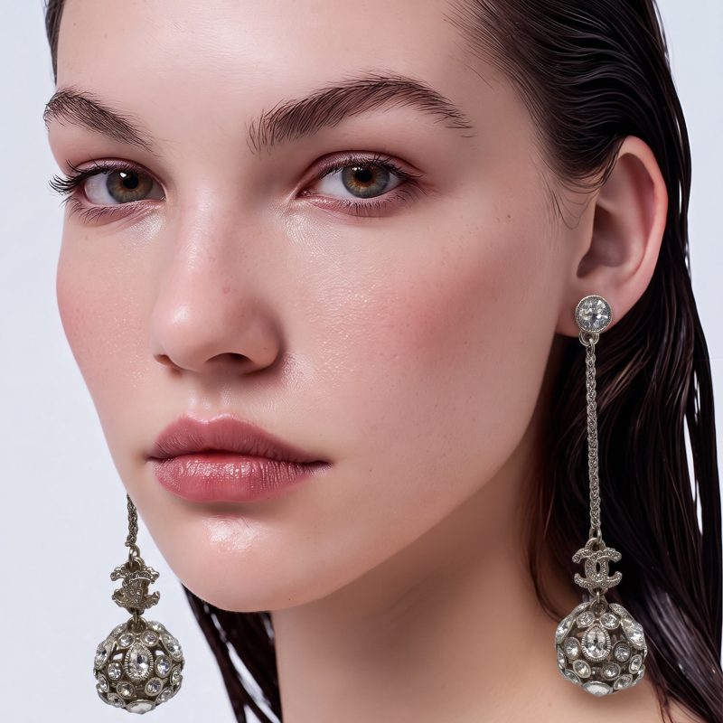 Pre-Owned Chanel Strass CC Ball Drop Earrings
