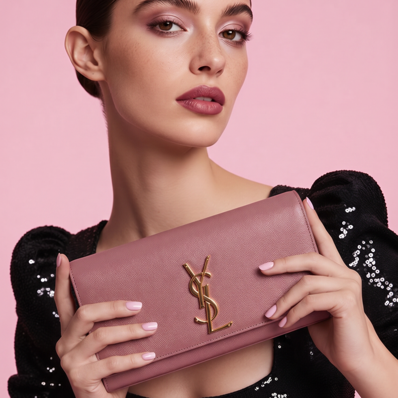 Cassandre Clutch in Pink Grained De Poudre Leather
